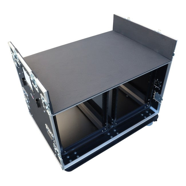 ATA Flight Style Mixing Console Case 2x side by side 12U Shock Mount Rack and 2x Side Tables