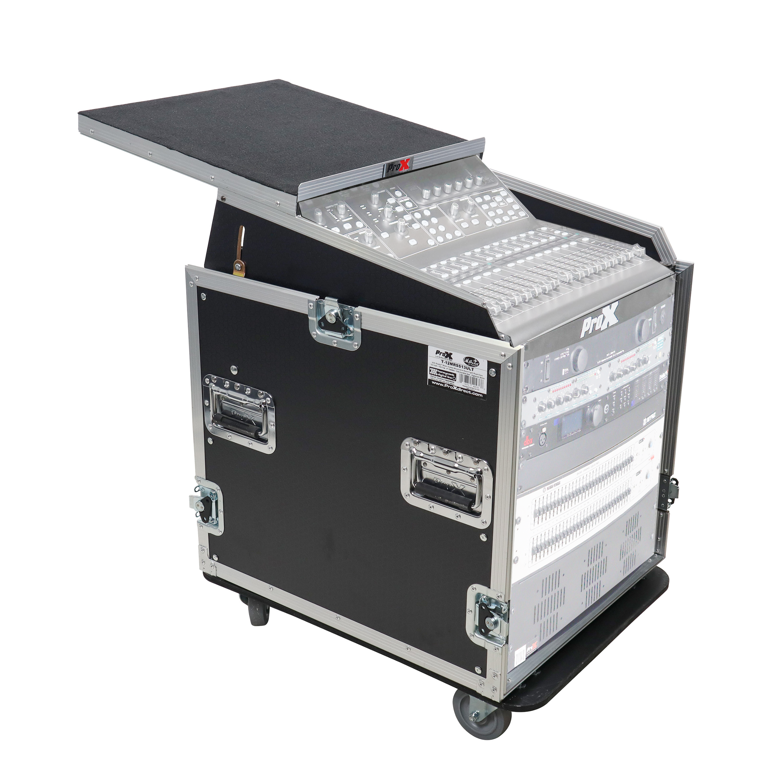13U Top Mixer Audio Console DJ 12U Front Rack Combo Flight Case W Laptop Shelf and Casters